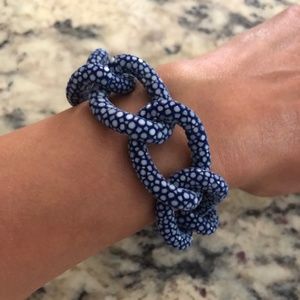 Charmed Circle Cobalt Blue Stingray Leather Hand-wrapped Links Bracelet